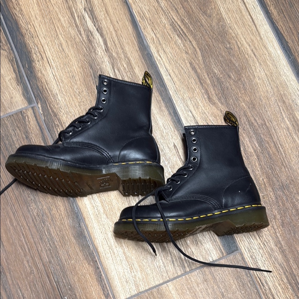 Dr. Martens Black Boots with Yellow Stitching